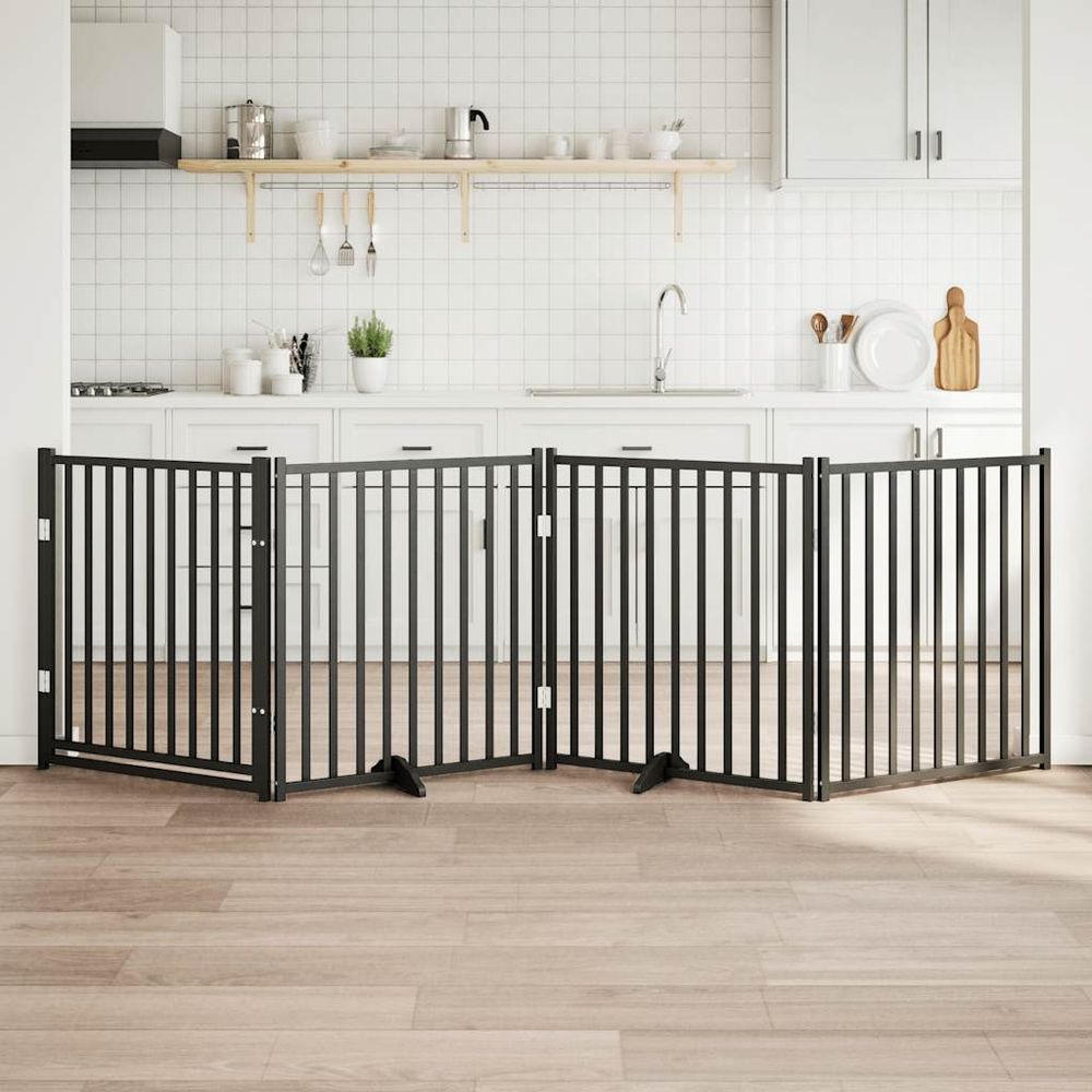 Parc pour chien haut 90cm 4 panneaux avec porte en bois massif noir