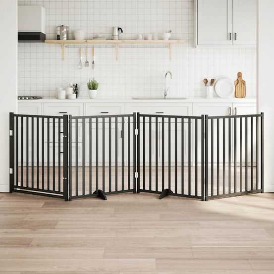 Parc pour chien haut 90cm 4 panneaux avec porte en bois massif noir