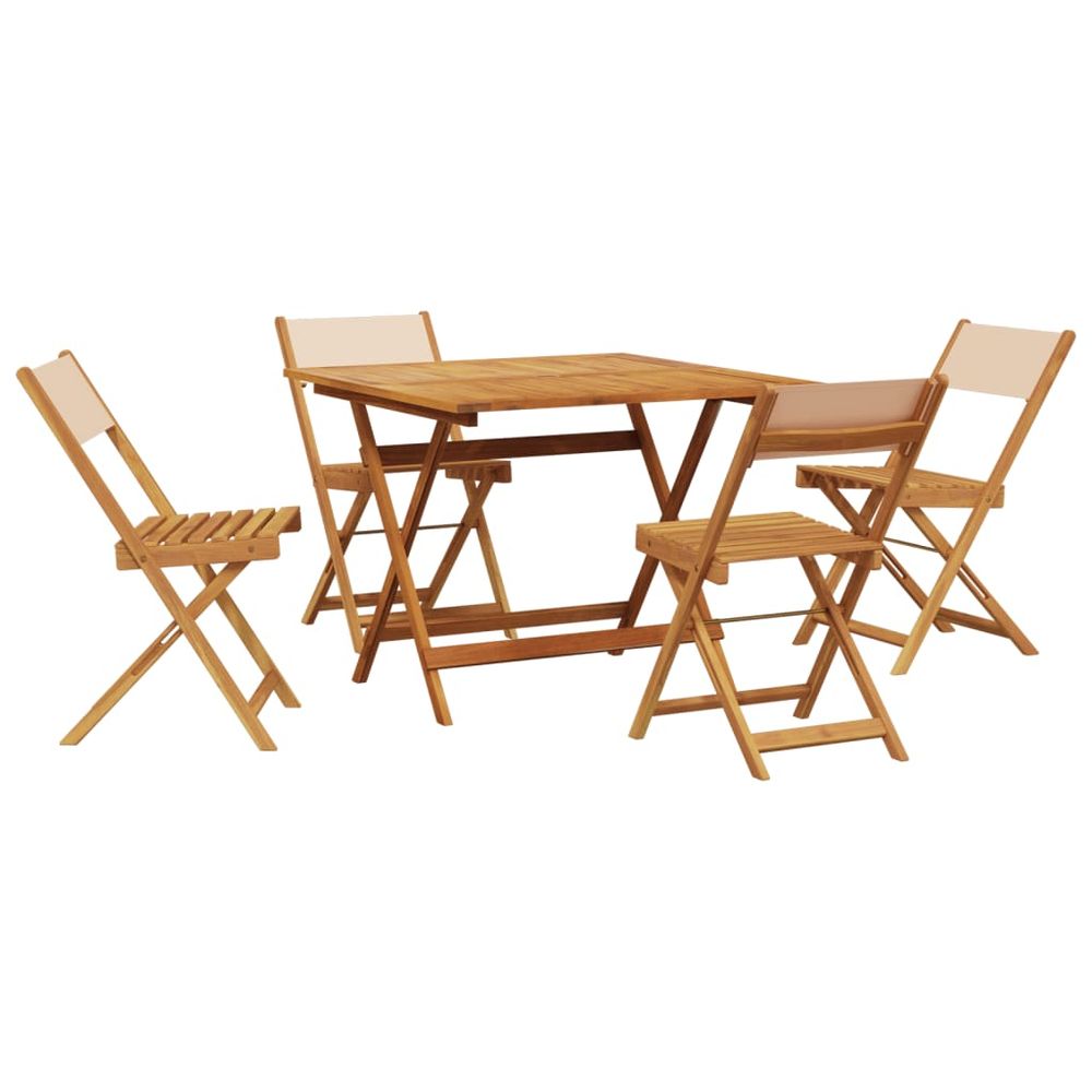 Ensemble à manger de jardin 5 pcs beige tissu et bois massif
