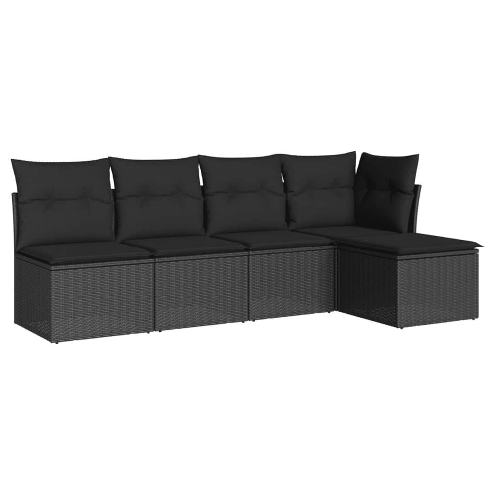 Salon de jardin 5 pcs avec coussins noir résine tressée