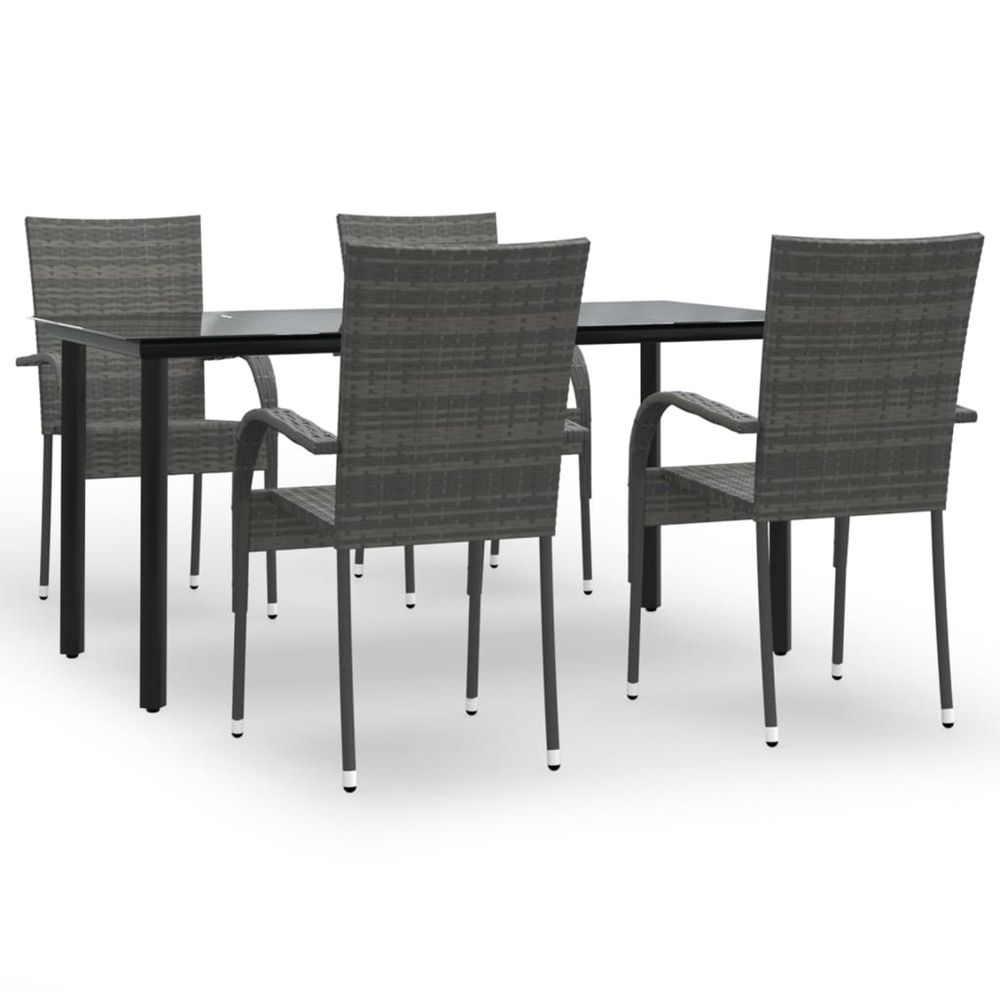 Ensemble à manger de jardin 5 pcs gris résine tressée
