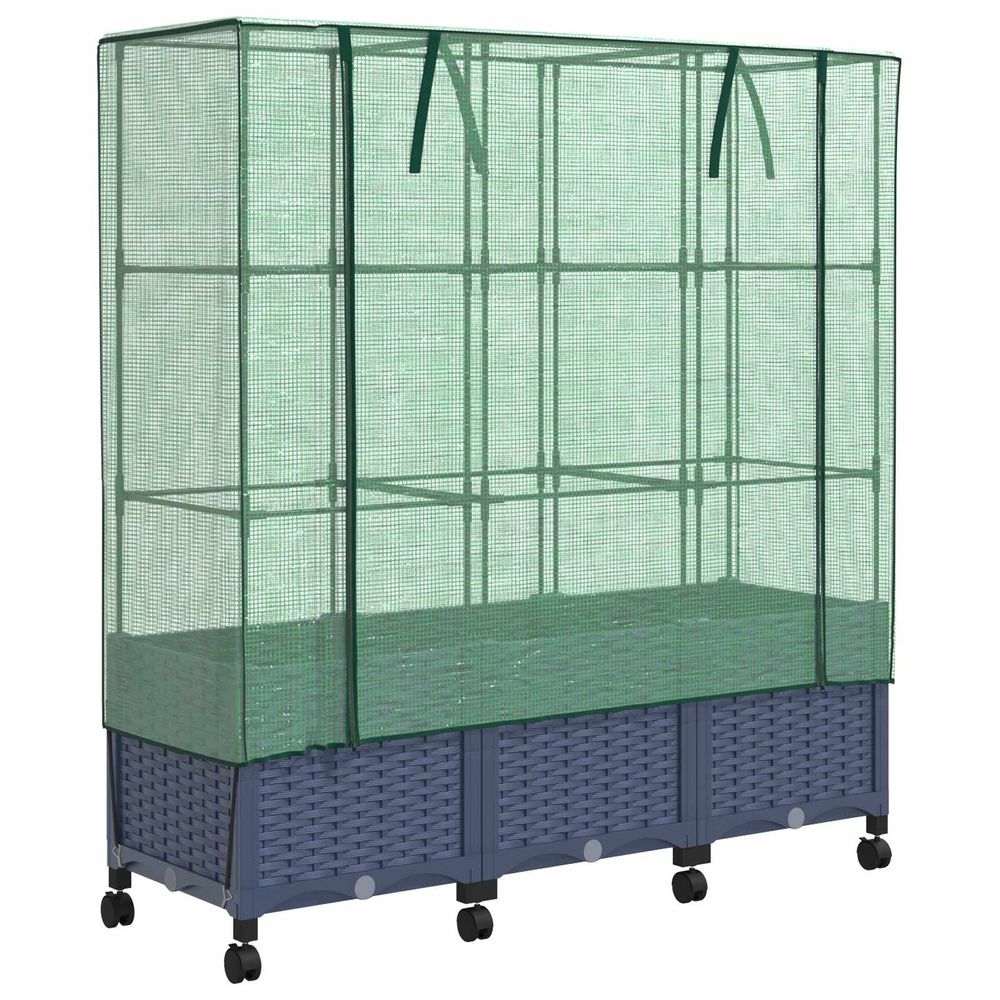 Jardinière de jardin avec couverture de serre et roues 3 pc pp
