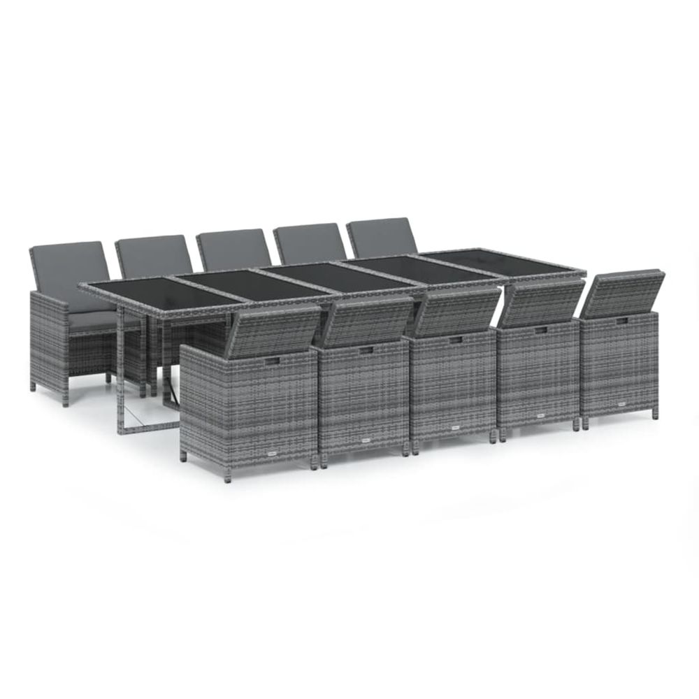 Ensemble à manger de jardin coussins 11 pcs résine tressée gris