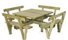 Table pique nique bois carrée avec bancs et dossiers 8pers pin naturel