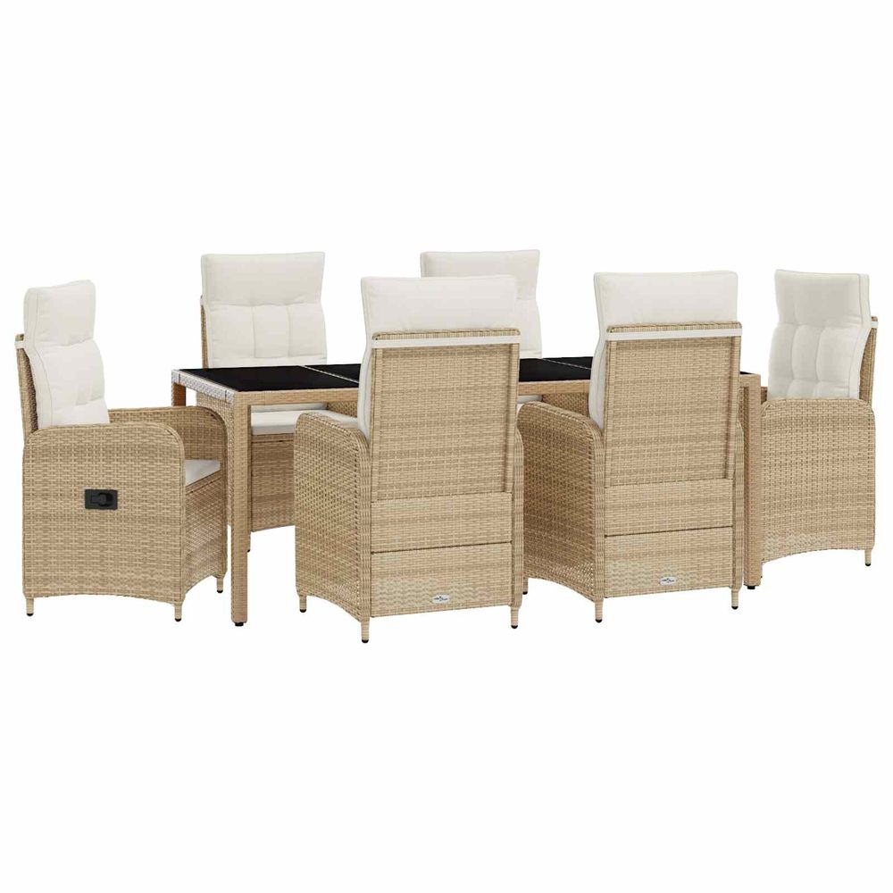 Ensemble de repas extérieur 7 pc beige et blanc crème polyrotin