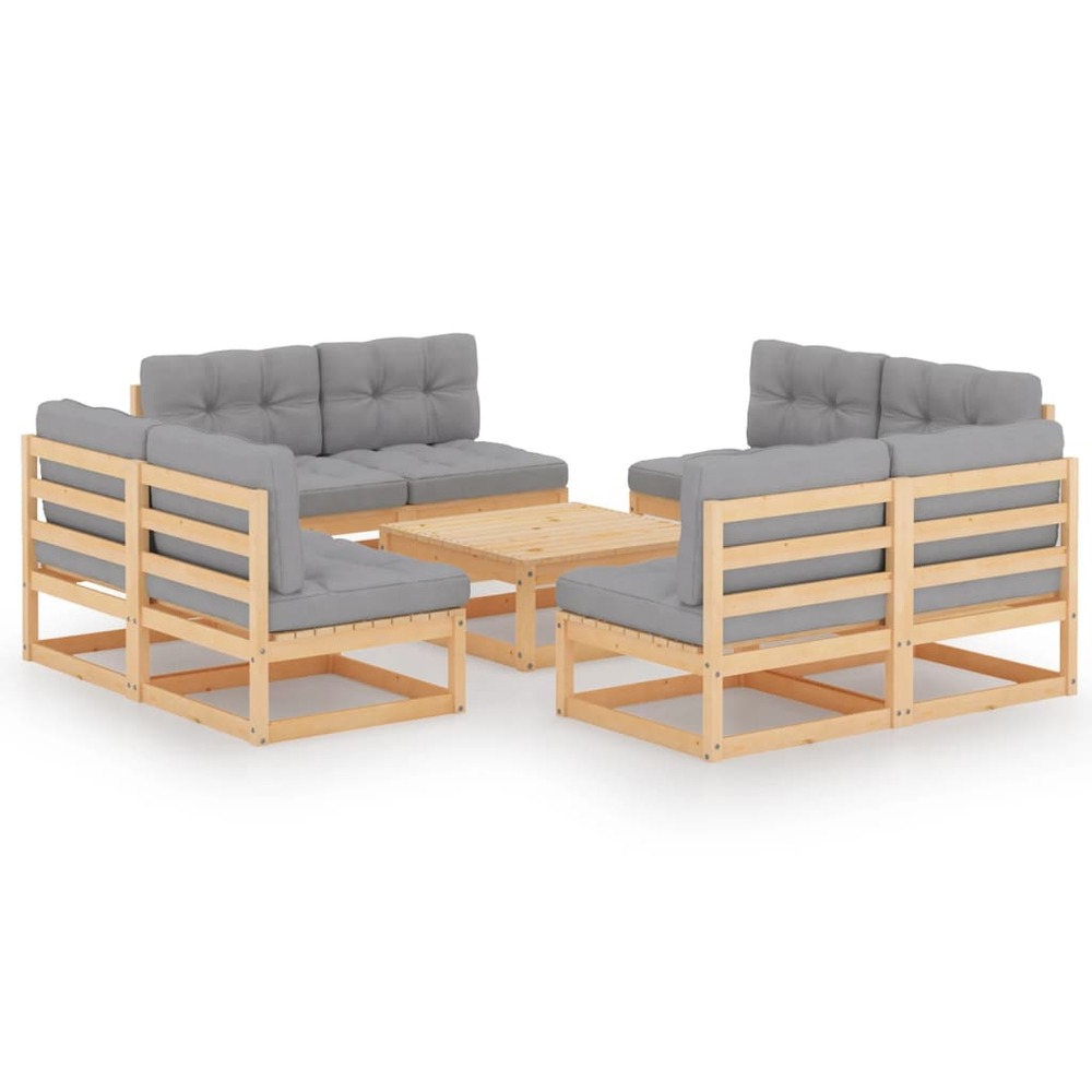 Salon de jardin meuble d'extérieur ensemble de mobilier 9 pièces avec coussins bois de pin massif
