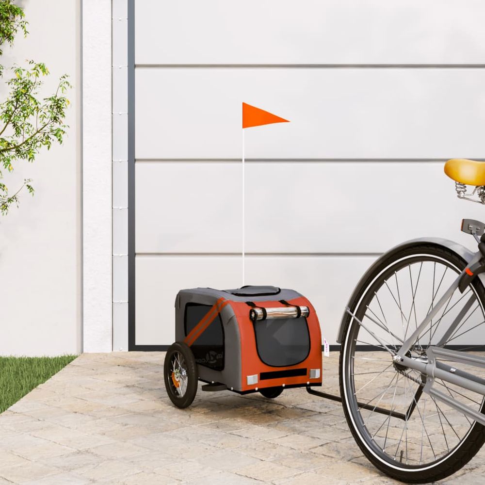 Remorque vélo chien en tissu oxford pour transport sécurisé orange et gris