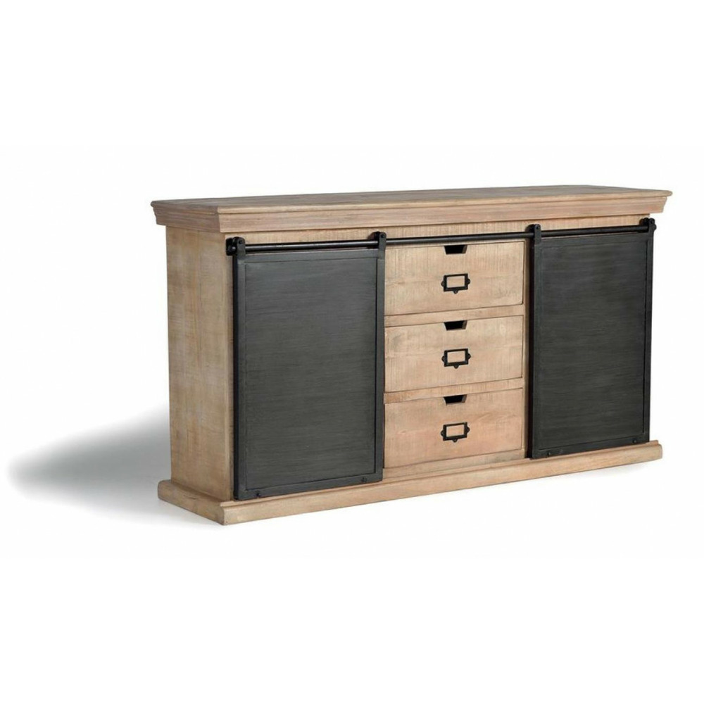 Bahut 3 tiroirs bois-fer marron - ildéa décoration d'autrefois