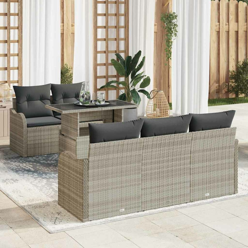 Ensemble de canapé de jardin 6 pcs gris clair polyrotin