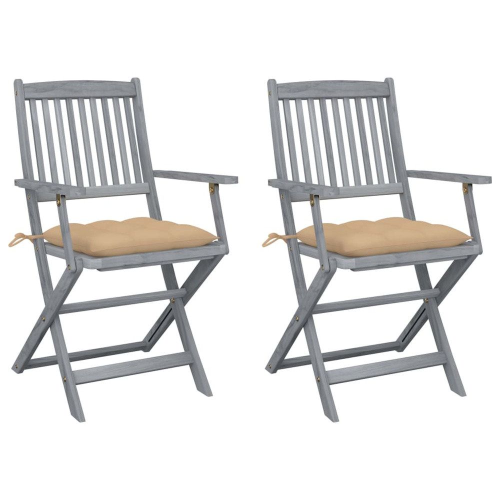Chaises pliables d'extérieur lot de 2 et coussins bois d'acacia