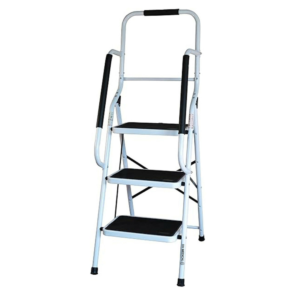 Escabeau bm médical esc-3-mc avec main courante, 3 marches - échelle multi-usage intérieur et à l'extérieur