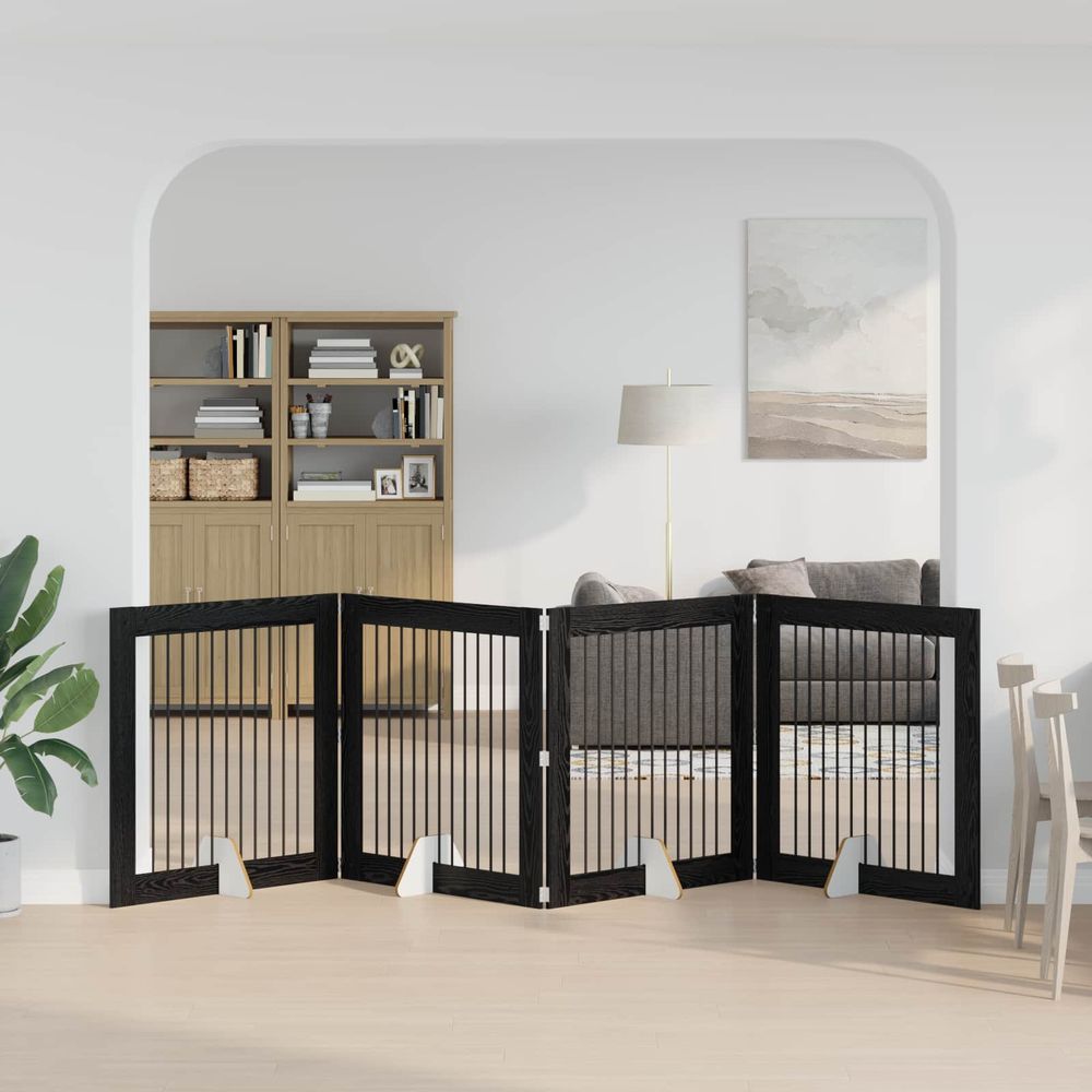 Barrière haute pliable chien bois ingénierie intérieur protection chêne noir 401x100cm