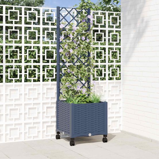 Bac à fleurs avec treillis pp pour terrasses et balcons support plantes 40x40x146cm gris