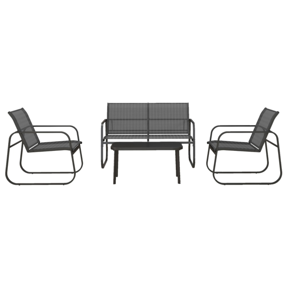 Mobilier jardin 4 pièces: canapé 2 pers +2 fauteuils + table basse, mobilier balcon maille noir