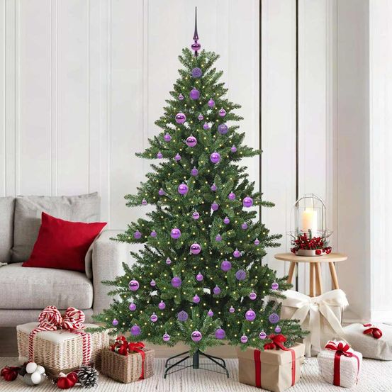 Sapin de noël lumineux 180 cm, 766 branches pvc avec 300 led blanc chaud et 120 boules