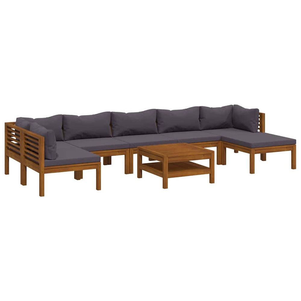 Salon de jardin 8 pcs avec coussin bois d'acacia solide