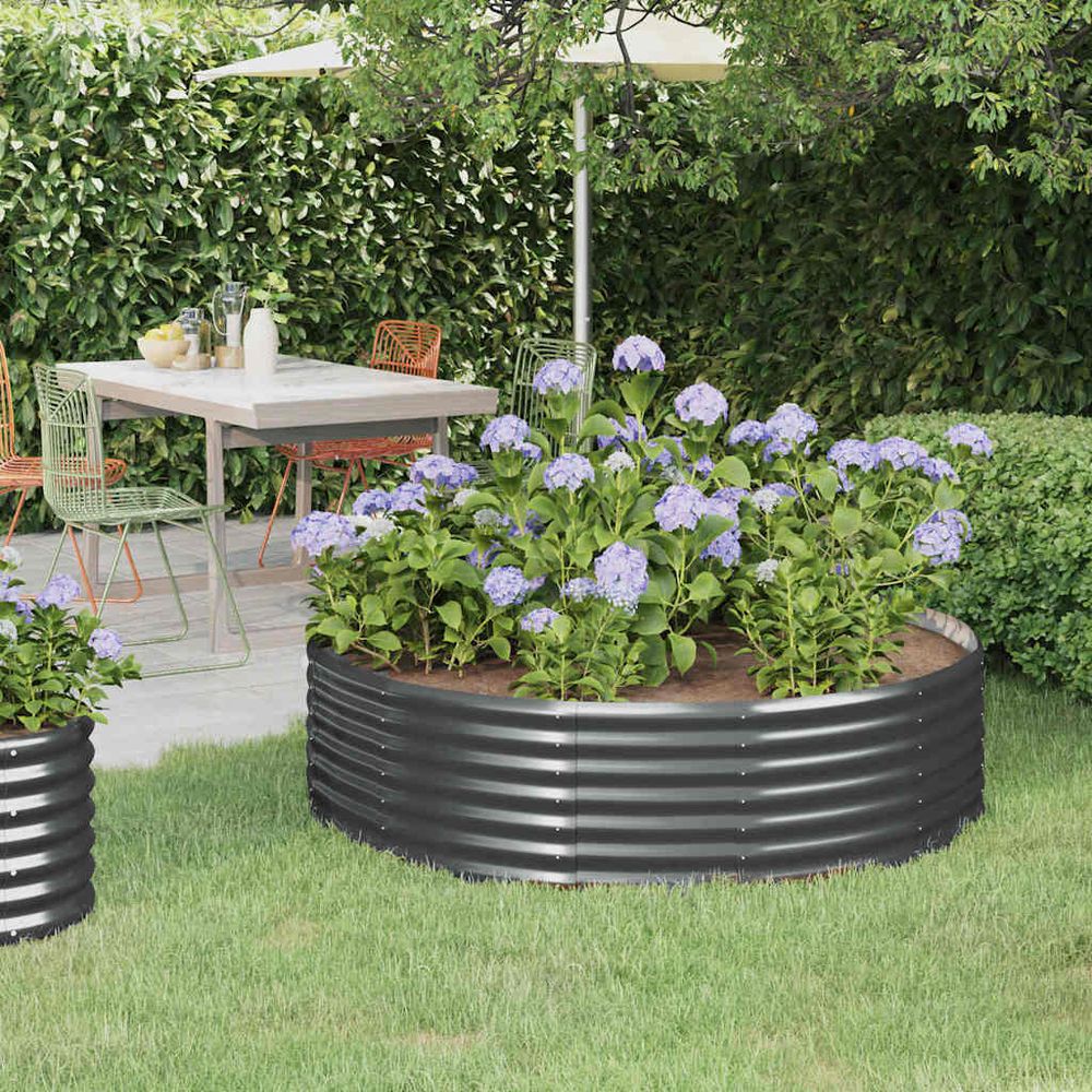 Jardinière ronde acier galvanisé pour potager et fleurs anthracite 140cm