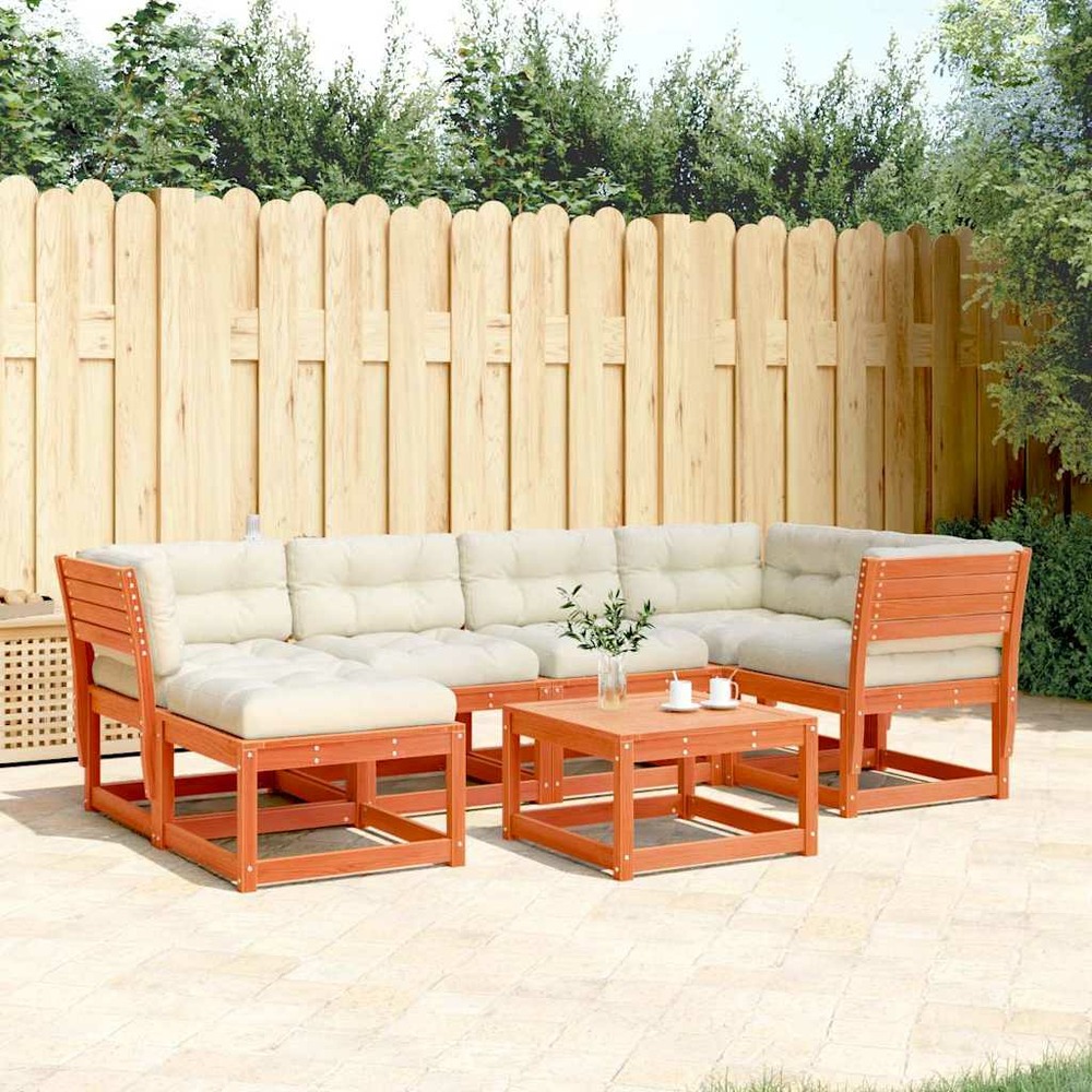 Salon de jardin 6 pcs avec coussins cire marron bois pin massif