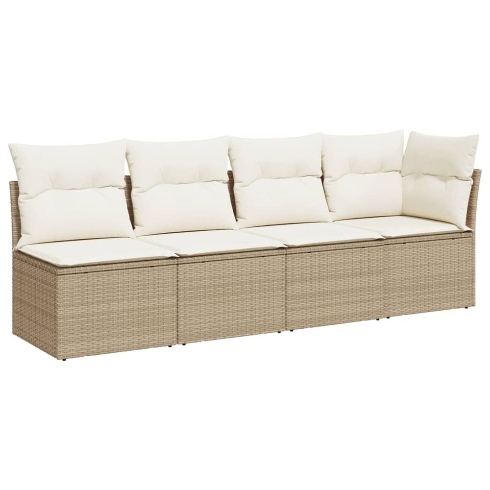 Canapé de jardin avec coussins 4 places beige résine tressée
