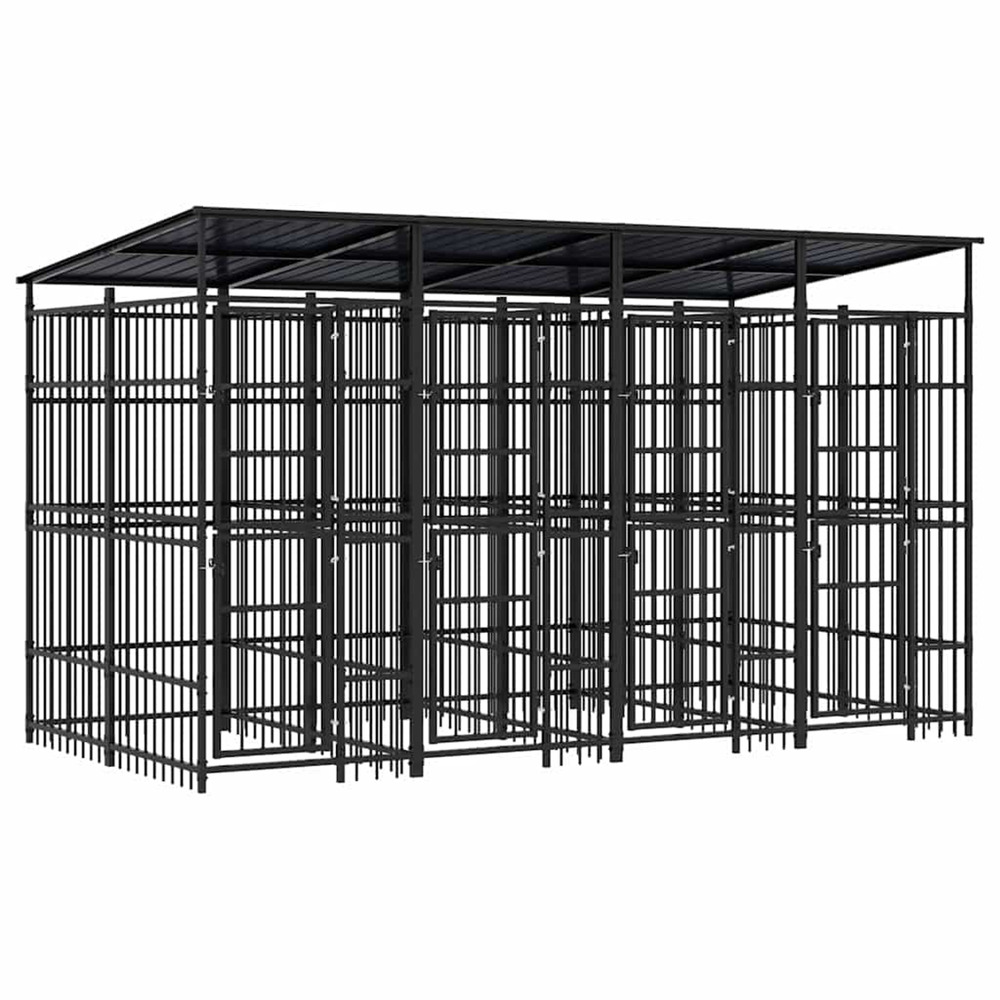 Chenil d'extérieur avec toit pour chiens acier 7,37 m²