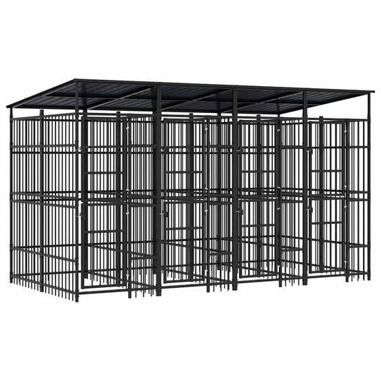 Chenil d'extérieur avec toit pour chiens acier 7,37 m²