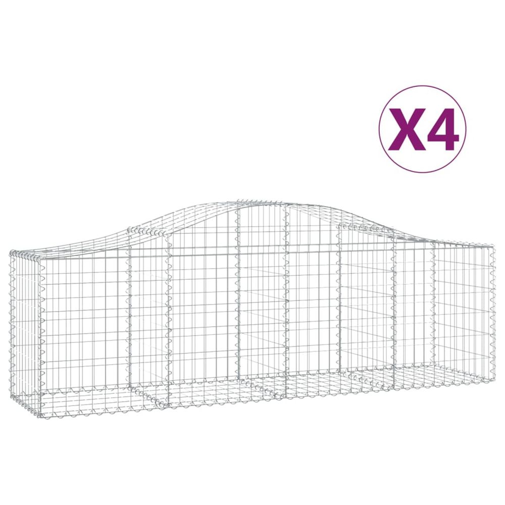 Paniers à gabions arqués 4 pcs 200x50x60/80 cm fer galvanisé