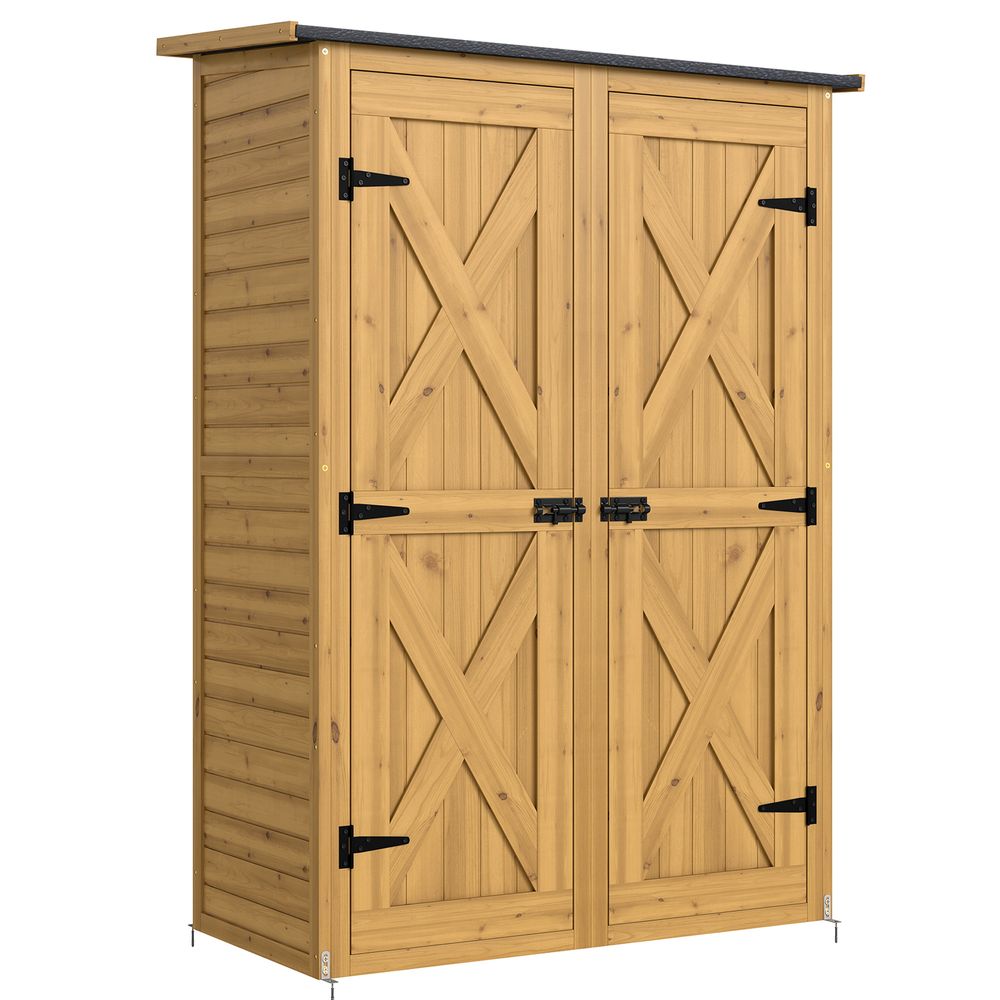 Abri de rangement 2 portes 2 étagères - toit incliné - bois - marron