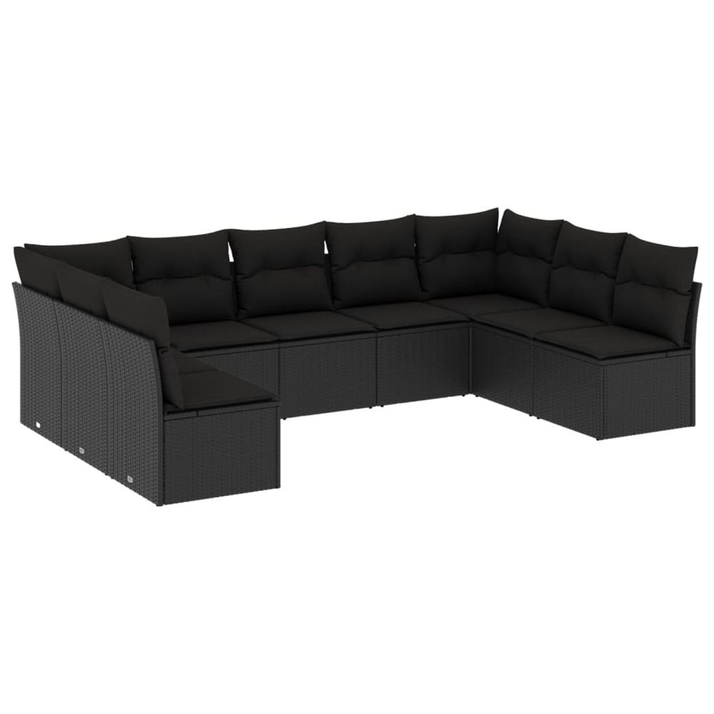 Salon de jardin 9 pcs avec coussins noir résine tressée