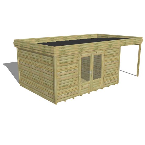 Abri de jardin bois pin traité autoclave 27mm - 6,34x3,44m / 22m2 - bac acier - plancher bois