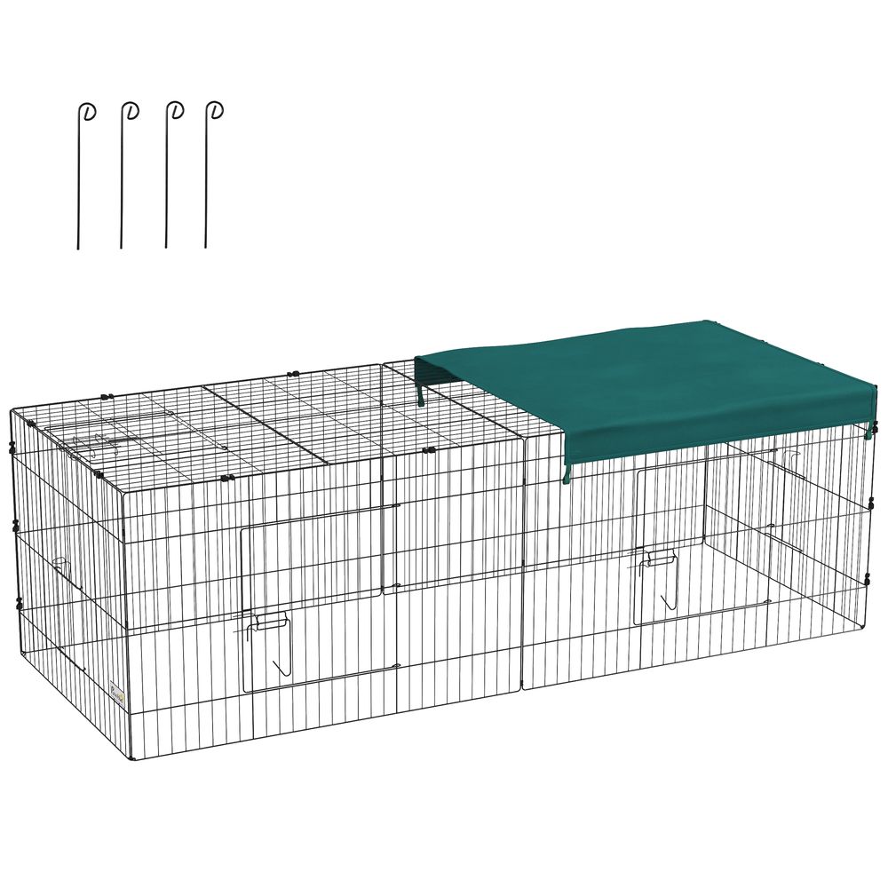 Parc enclos en acier pour lapins animaux avec bâche pare-soleil 220x85x70cm vert