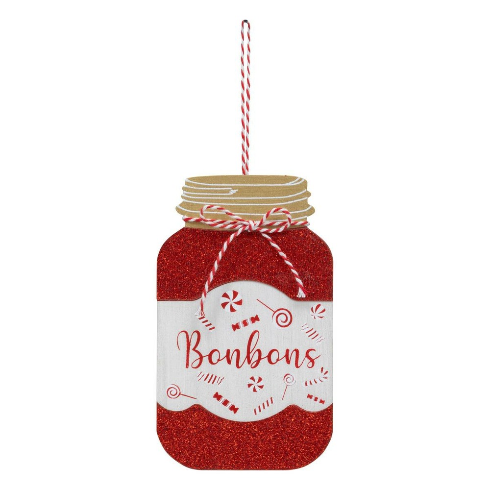 Décoration de sapin en bois pot bonbon rouge 16cm