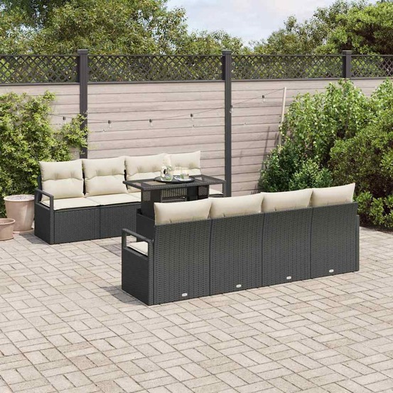 Ensemble de canapé de jardin 9 pcs noir poly rotin