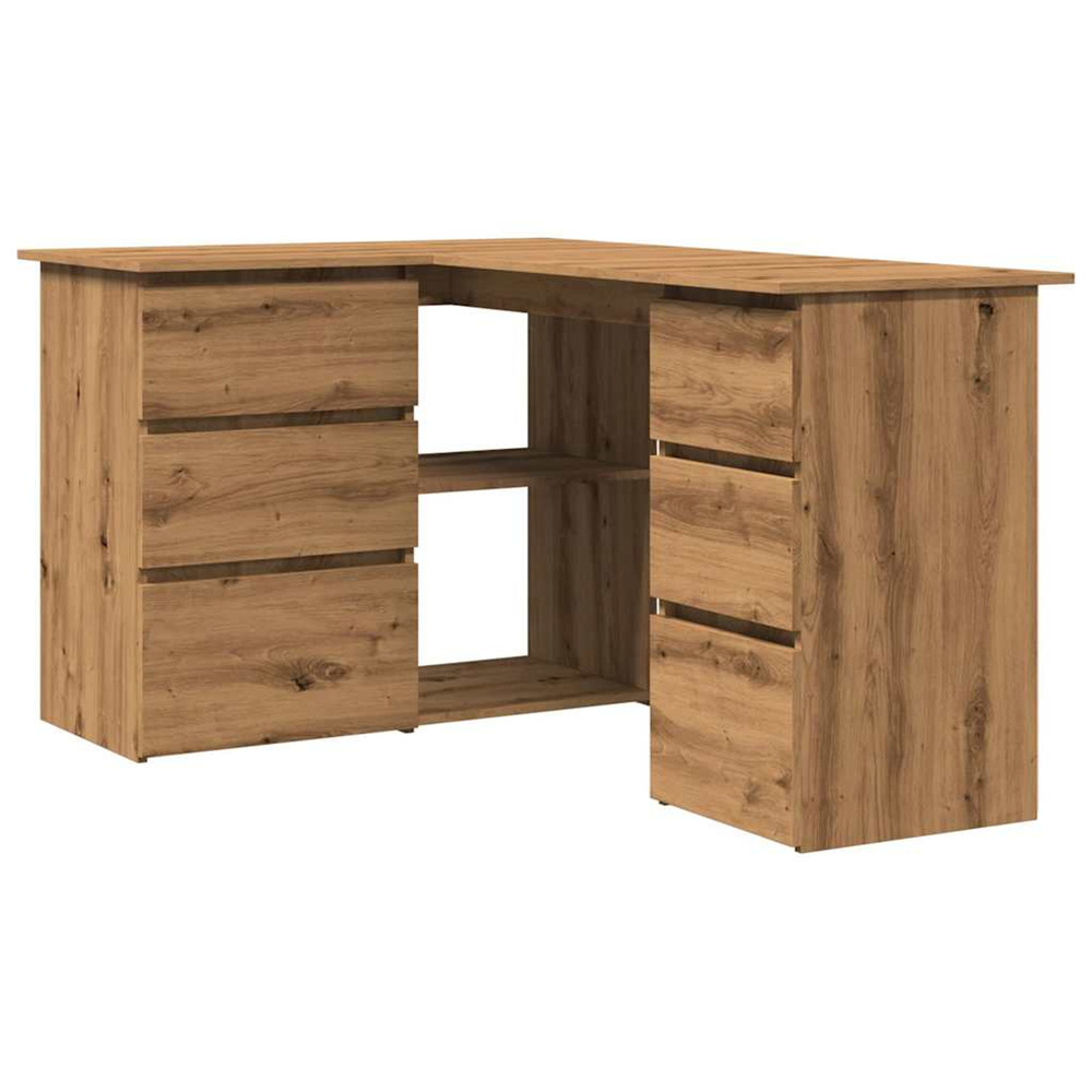 Bureau d'angle chêne artisanal 145x100x76 cm bois d'ingénierie