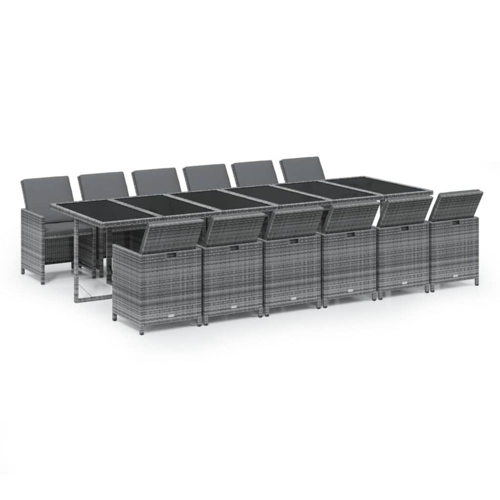 Ensemble à manger de jardin coussins 13 pcs résine tressée gris