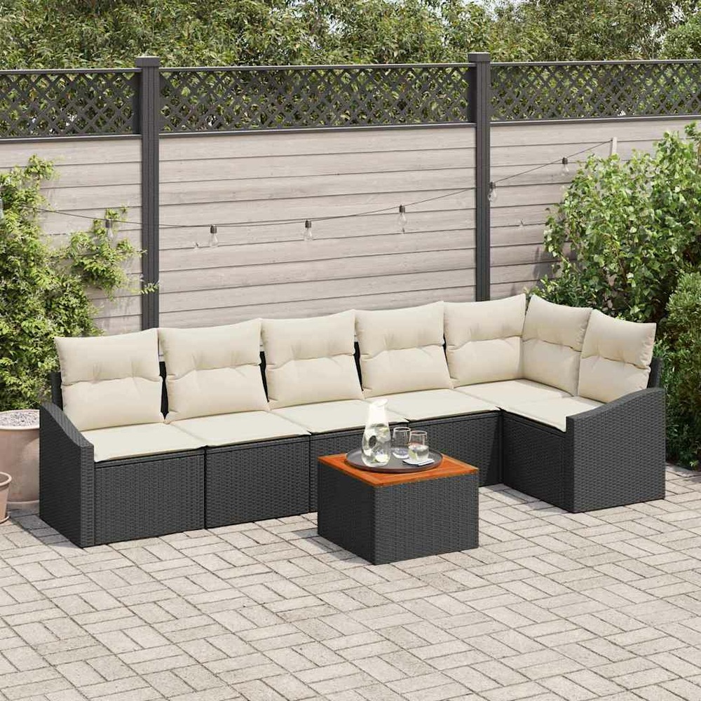 Ensemble de canapé de jardin avec coussin 7 pcs noir polyrotin