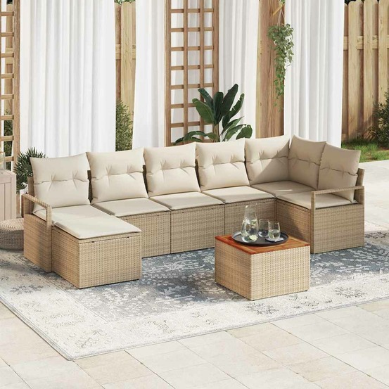 Ensemble de canapé de jardin avec coussin 8 pcs beige polyrotin
