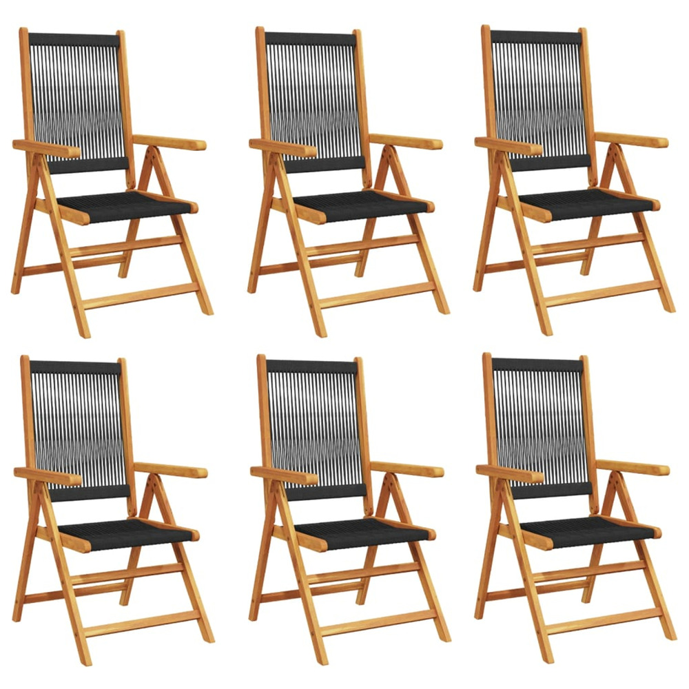 Chaises inclinables de jardin lot de 6 noir bois massif acacia