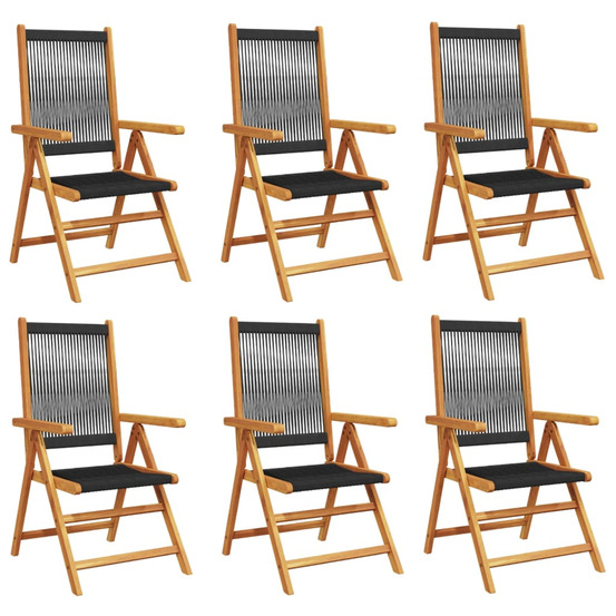 Chaises inclinables de jardin lot de 6 noir bois massif acacia