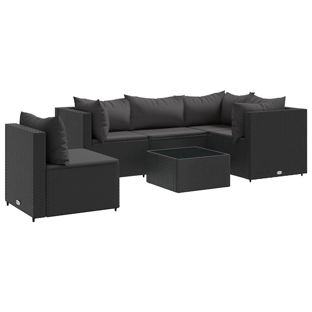 Salon de jardin 6 pcs avec coussins noir résine tressée