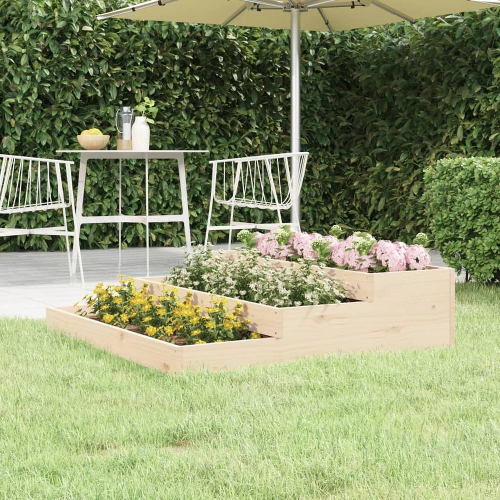Carré potager surélevé en pin 3 niveaux pour jardin 107 cm naturel