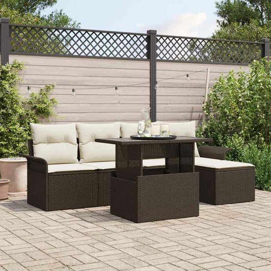 Ensemble de canapé de jardin 6 pcs marron polyrotin