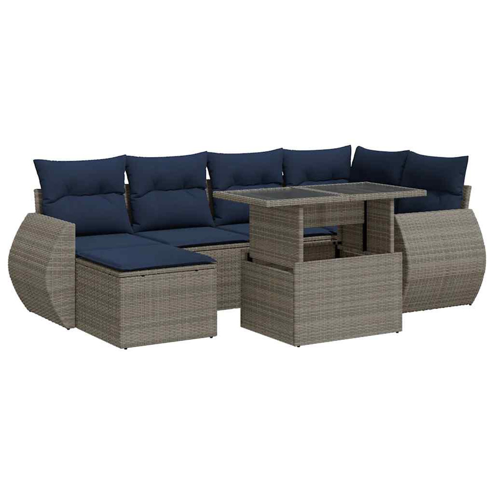 Salon de jardin avec coussins 7 pcs gris résine tressée acacia