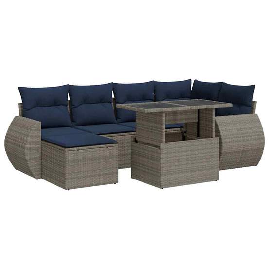Salon de jardin avec coussins 7 pcs gris résine tressée acacia