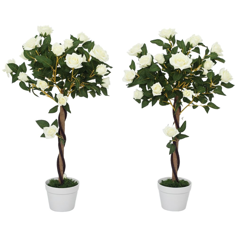 Rosier artificiel pe décoration jardin effet floral réaliste 90cm blanc
