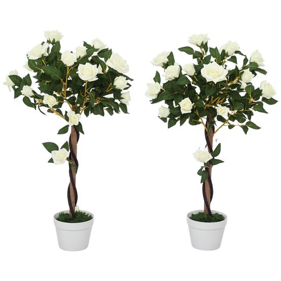 Rosier artificiel pe décoration jardin effet floral réaliste 90cm blanc