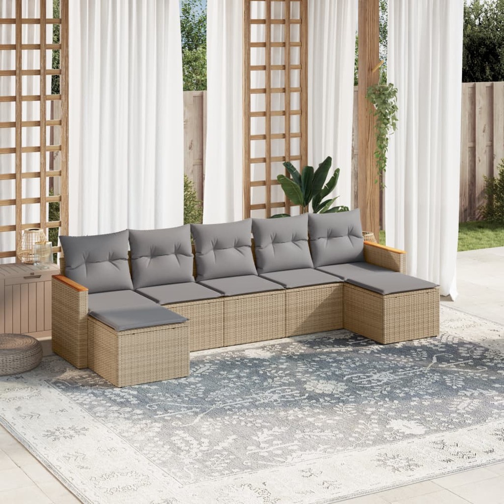 Salon de jardin avec coussins 7 pcs beige résine tressée