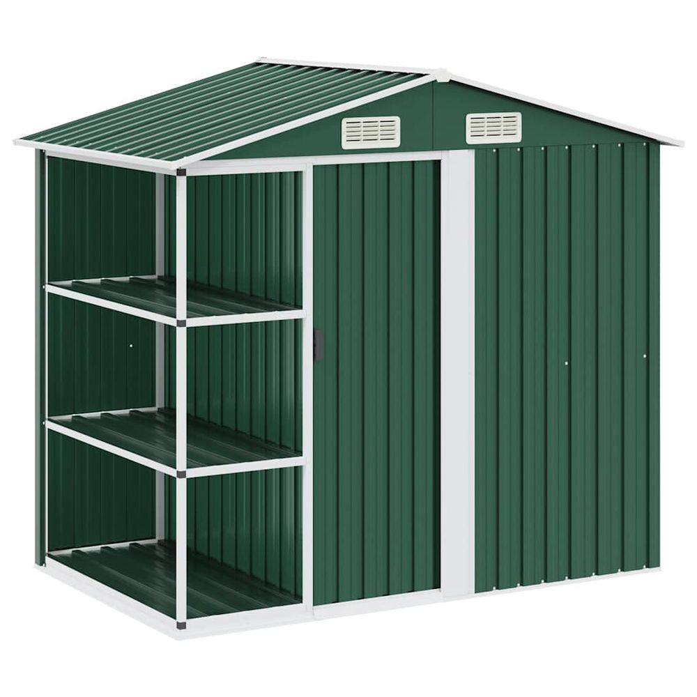 Abri de jardin avec étagère vert 205x130x183 cm fer
