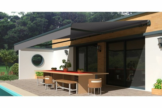 Store banne monobloc easy gris anthracite 4x3m motorisé à télécommande - toile grise anthracite