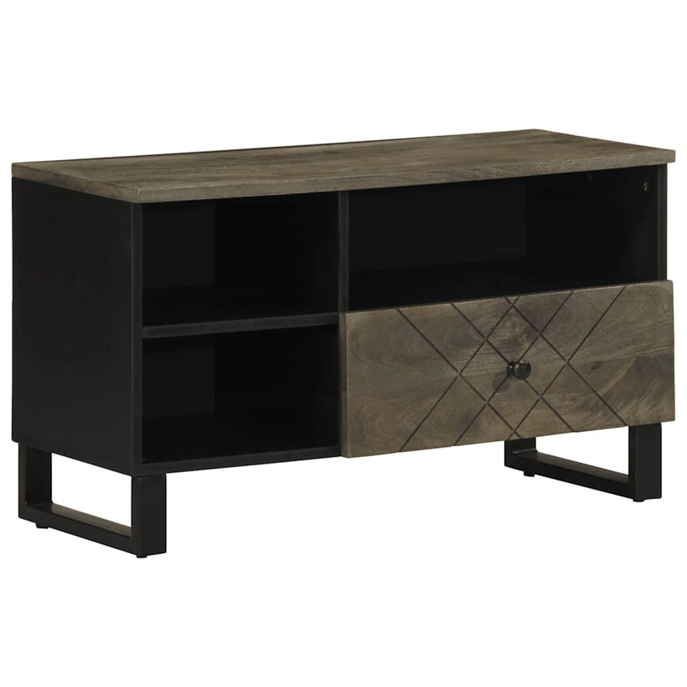 Meuble tv noir 80x33x46 cm bois massif de manguier