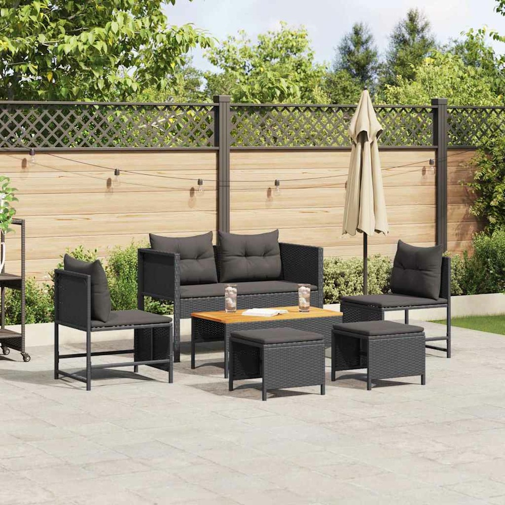 Ensemble de canapé de jardin avec coussin 6 pcs noir polyrotin